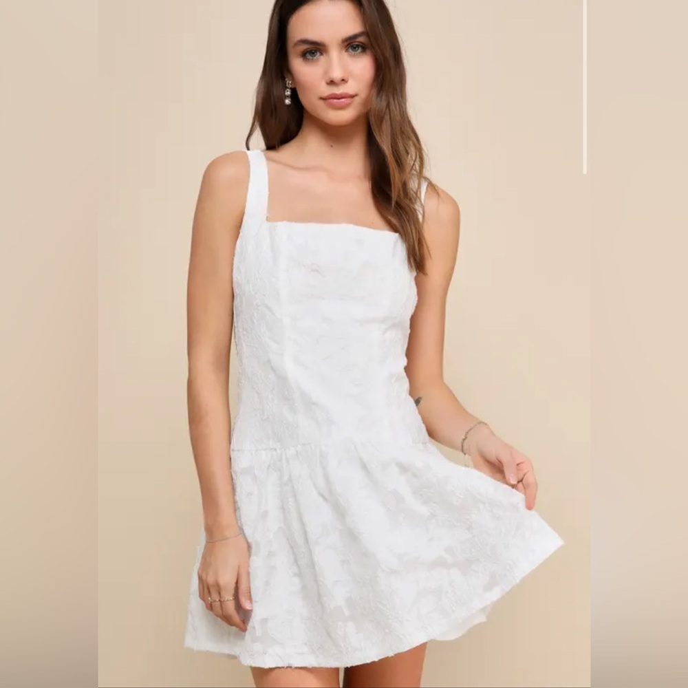 Lulu's White Square Neck Mini Sundress